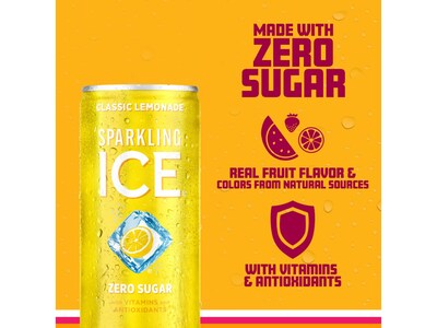 Sparkling Ice Mini Classic Lemonade Flavored Sparkling Water, 7.5 fl. oz., 10 Cans/Pack, 3 Packs/Carton (FG00618)