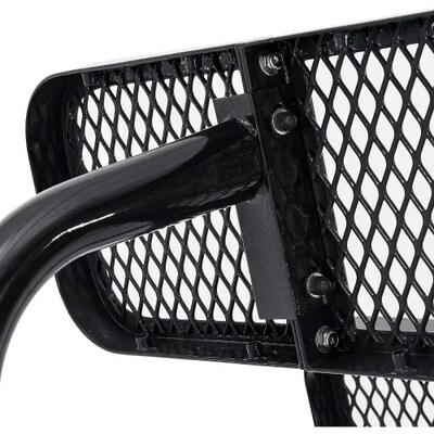 Global Industrial 6' Outdoor Steel Bench w/ Backrest, Perforated Metal, In Ground Mount, Black (694557IBK)