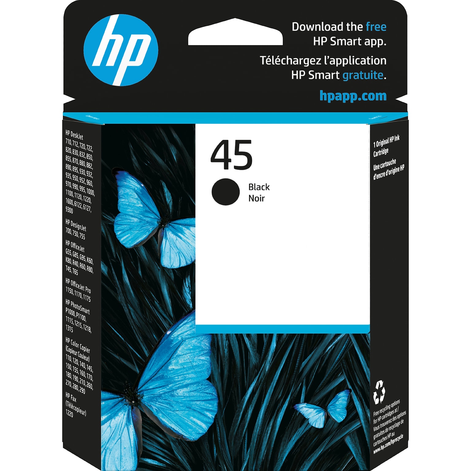 HP 45 Black Standard Yield Ink Cartridge, Prints Up to 930 Pages (51645A#140)