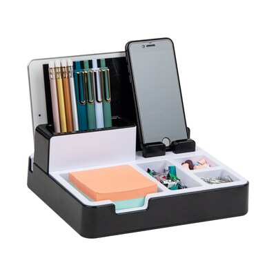 Mind Reader Foundation Collection 8-Compartment Plastic Charging Station, Black/White (USBORG-BLK)
