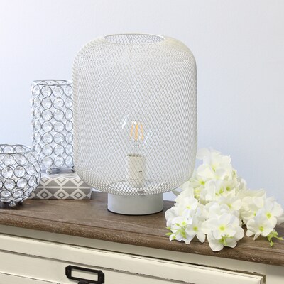 Simple Designs White Metal Mesh Industrial Table Lamp (LT1072-WHT)