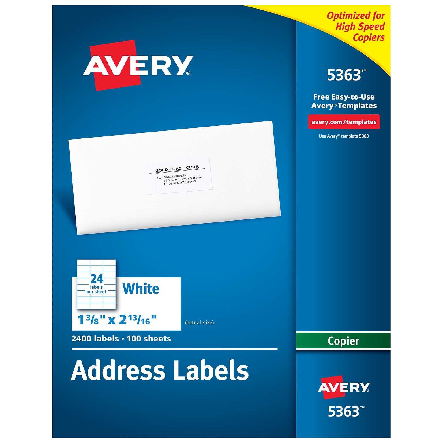 Avery Copier Address Labels, 1-3/8 x 2-13/16, White, 2,400 Labels/Box (5363)