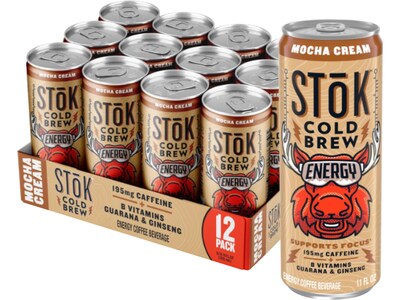 Stok Energy Mocha Cream Cold Brew Coffee, 11 oz., 12 Cans/Carton (196066)