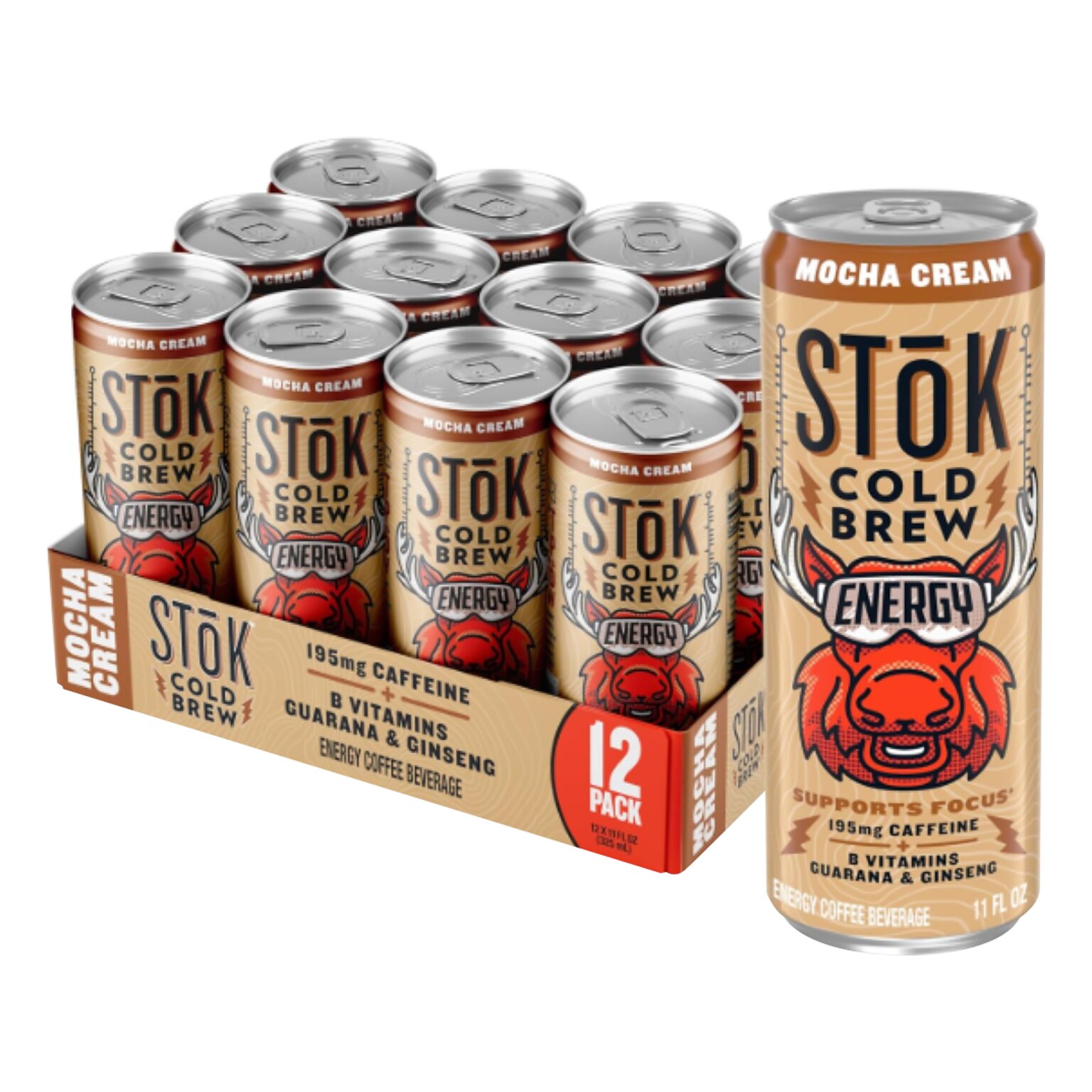 Stok Energy Mocha Cream Cold Brew Coffee, 11 oz., 12 Cans/Carton (196066)