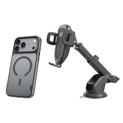 TUFF8 GlideGuard MagSafe Phone Case for iPhone 18 Pro Max with XYST Extendable Dash Mount, Smoke Black/Black (KITLIBBWR18PR13)