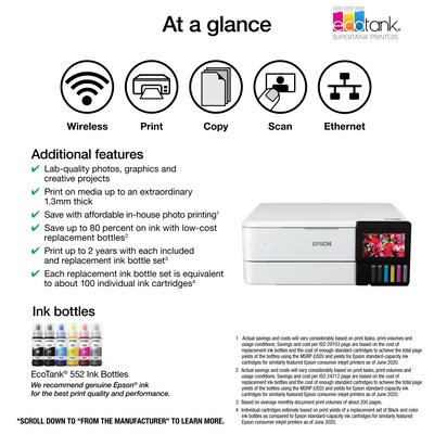 Epson EcoTank Photo ET-8500 Wireless Color Inkjet Printer, All-In-One Supertank, Print, Scan, Copy (9472523)