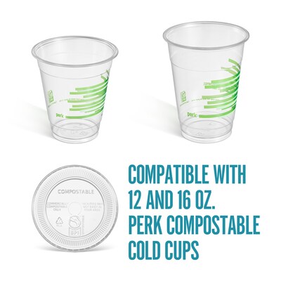 Perk™ Eco Compostable Straw Slot Plastic Lid, 12/16 Oz., Clear, 500/Pack (PK56198)
