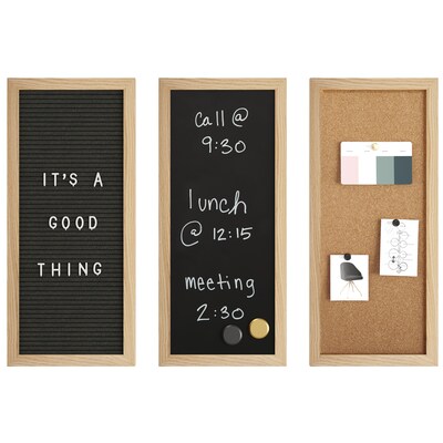 Martha Stewart Everette Cork Board, Chalk Board, Letter Board Set, Light Natural Woodgrain Frame, 18" x 24" (BRDK202210111LN)