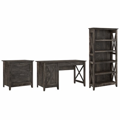 Bush Furniture Key West 54W Computer Desk with File Cabinet and Bookcase, Dark Gray Hickory (KWS009