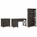 Bush Furniture Key West 54 Computer Desk with File Cabinet and Bookcase, Dark Gray Hickory (KWS009G
