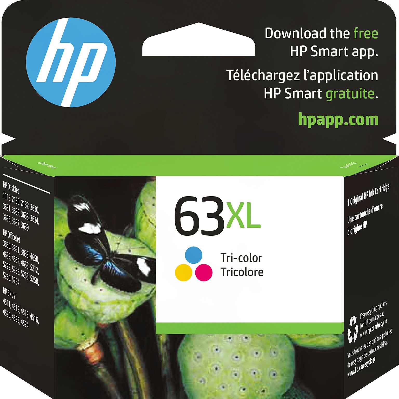 HP 63XL Tri-Color High Yield Ink Cartridge, Prints Up to 300 Pages (F6U63AN#140)