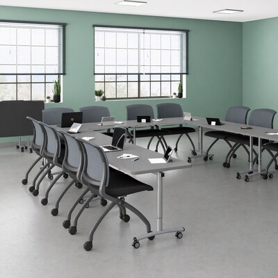 Correll 72"W x 30"D Adjustable Foldable Rectangular Training Room Table, Laminate, With Wheels, Gray Granite (FTS3072TF151413)