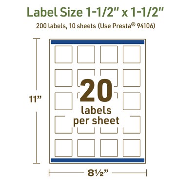 Avery Dissolvable Square Multipurpose Labels, 1.5" x 1.5", Off-white, 200/Pack (94106)