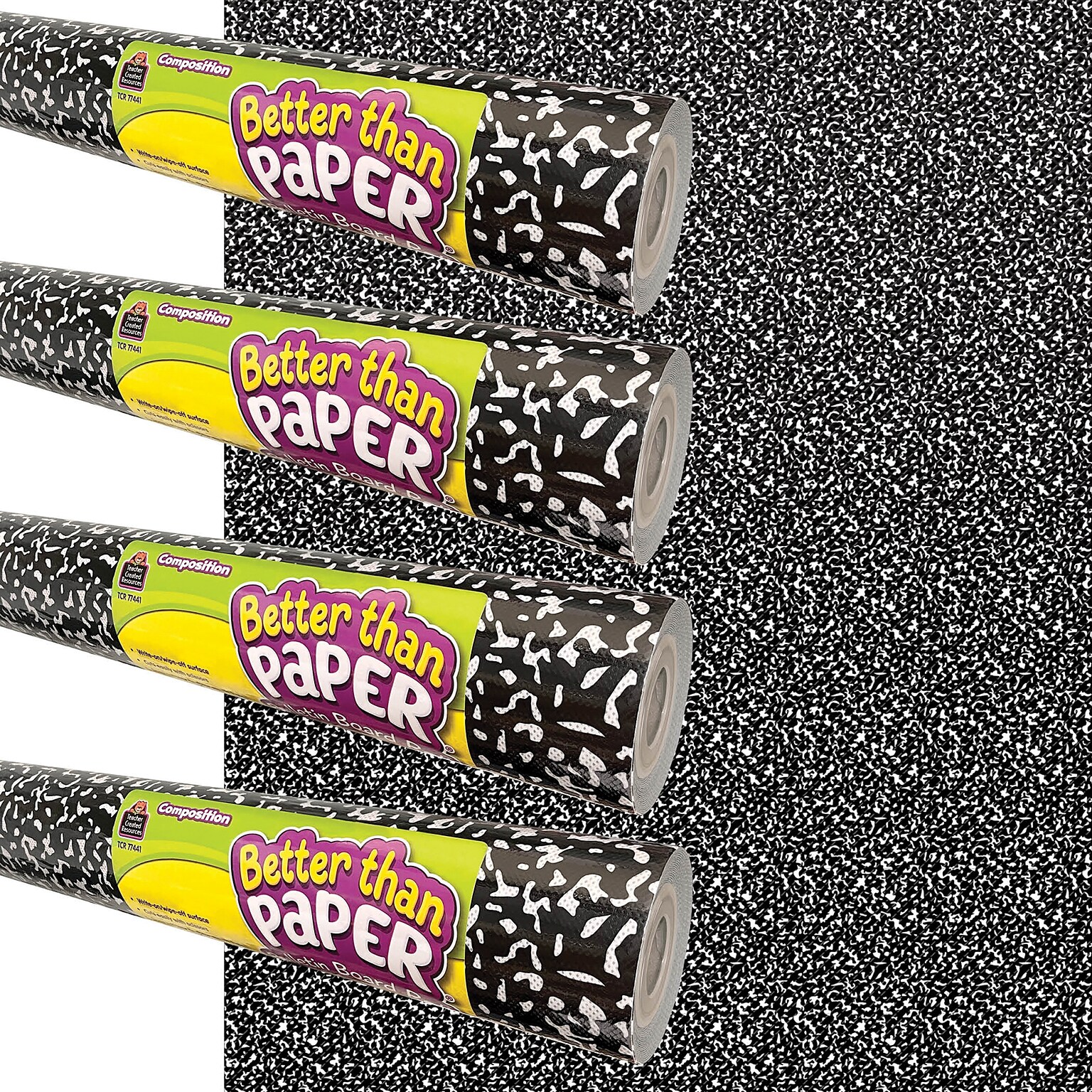 Teacher Created Resources Better Than Paper Composition Bulletin Board Paper Roll, 4 x 12, Black/White, 4/Pack (TCR32473)