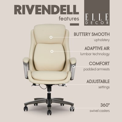 Elle Decor Rivendell AIR Lumbar Ergonomic Vegan Leather Swivel Executive Chair, Cream (60124-CRM)