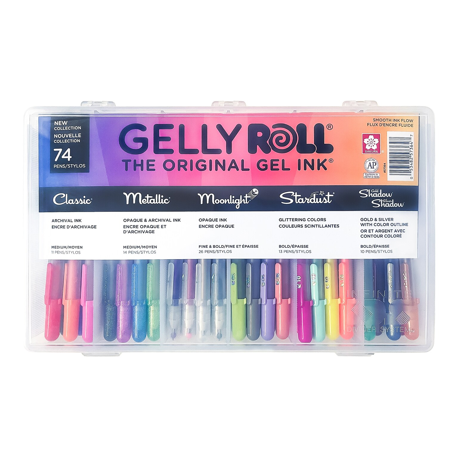 Sakura Gelly Roll Gel Pens, Assorted Colors, 74/Pack (SAK57364)