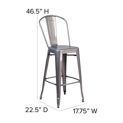 Flash Furniture Lincoln Contemporary Metal Vertical Back Indoor Barstool, Clear Coat/Teak (XUDGTP01B30PL1T)