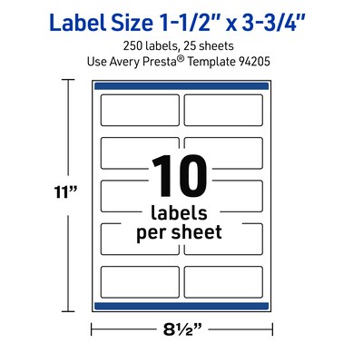 Avery Rectangle Laser Multipurpose Labels, 1.5" x 3.75", White, 250/Pack (19479399213)