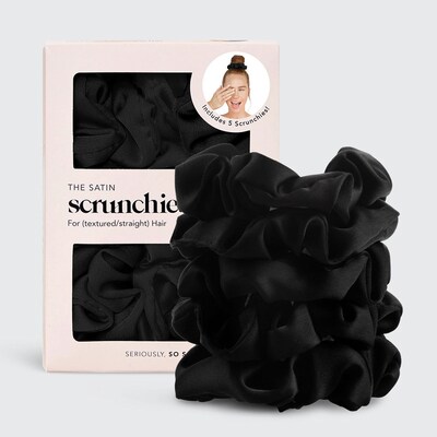 Kitsch Satin Sleep Scrunchie 5 Pc Set - Black Satin