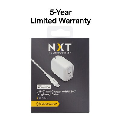 NXT Technologies USB-C Wall Charger with Lightning Cable for iPhone/iPad, White (NX60446)