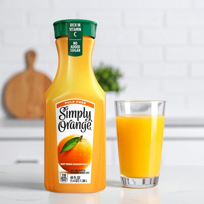 Simply 100% Orange Juice, No Sugar Added, No Pulp, 46 oz., 2/Pack (10014)