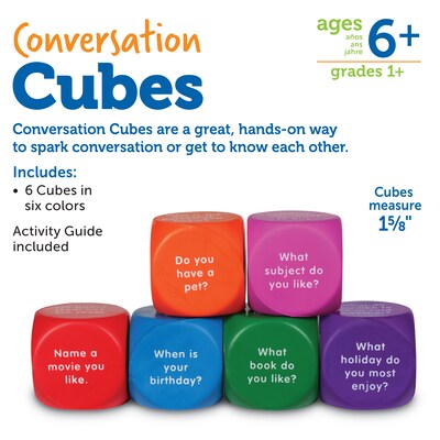 Learning Resources Conversation Cubes, Social Emotional Learning, Assorted Colors, 6 Pieces (LER7300)