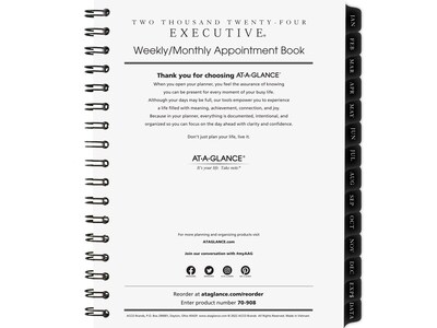 AT-A-GLANCE Executive 8.75" x 6.5" Weekly & Monthly Appointment Book Refill, White/Black (70-908-10-24)