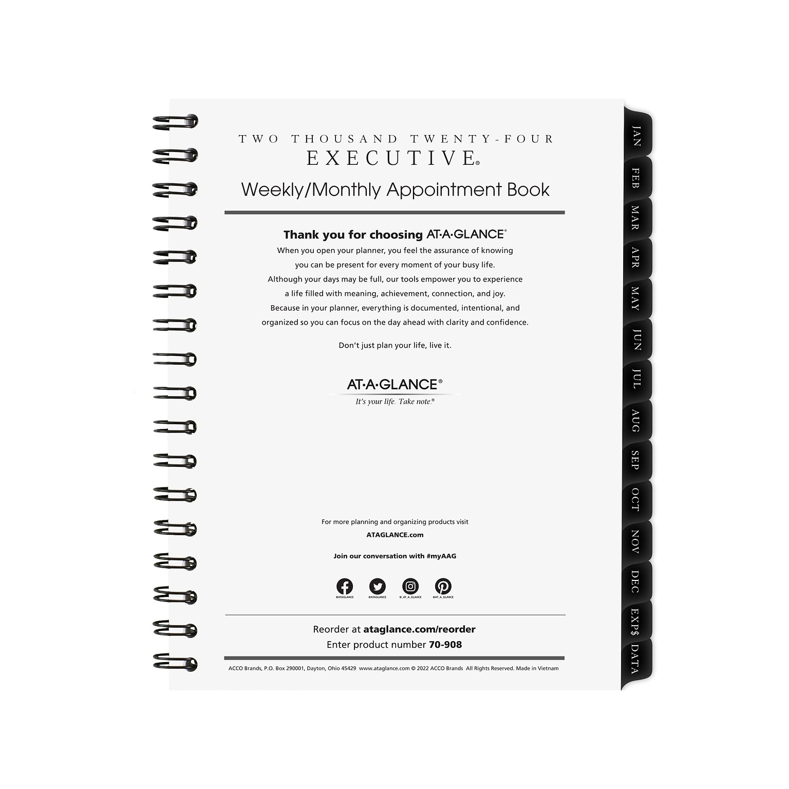 AT-A-GLANCE Executive 8.75 x 6.5 Weekly & Monthly Appointment Book Refill, White/Black (70-908-10-24)