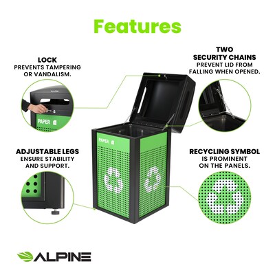 Alpine Industries GS Series Steel Recycling Bin, 120 Gallon, Green (ALP471-40-GSCMS-MK)