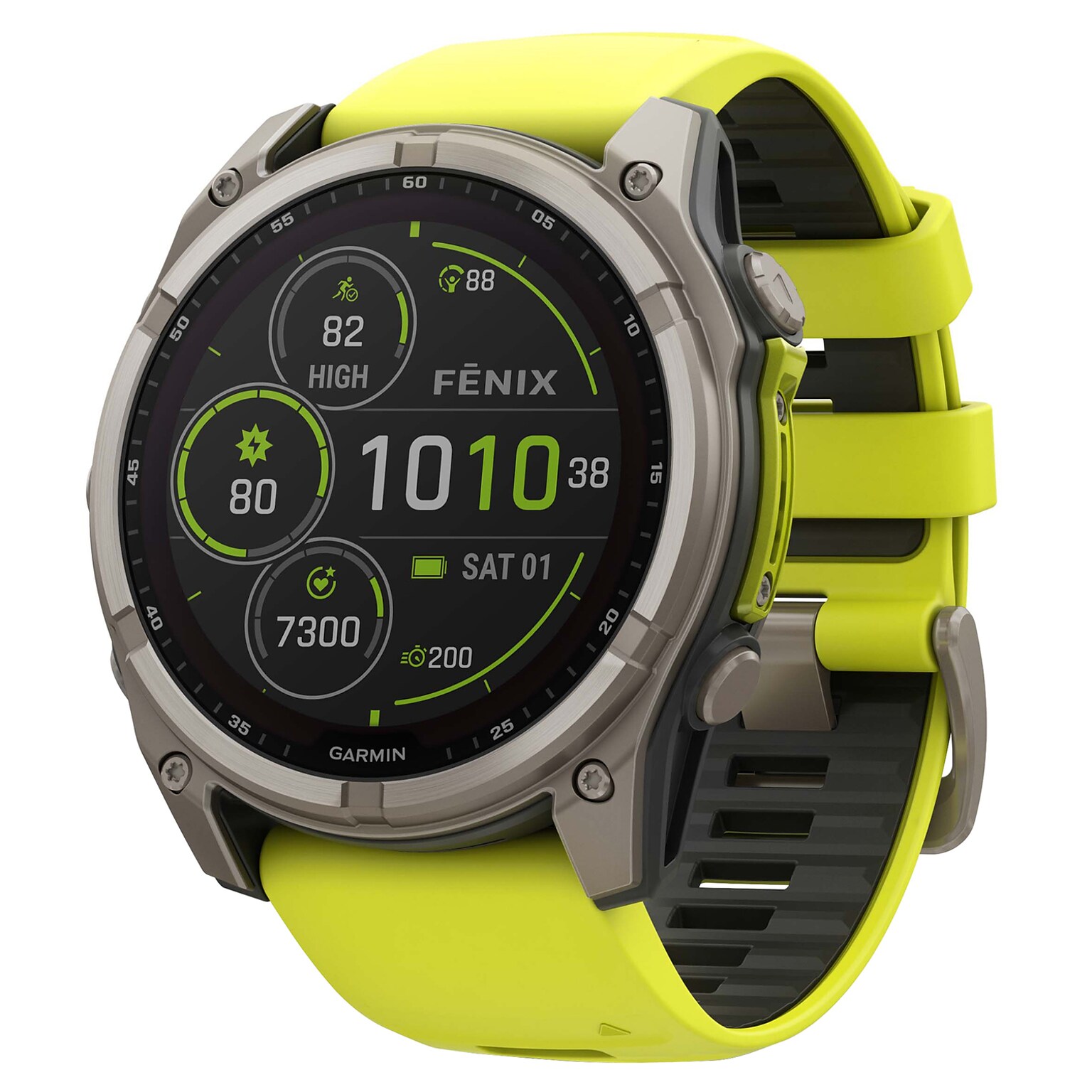 Garmin fenix 8 Multisport Sapphire Solar GPS Watch, 51-mm, Titanium Bezel with Amp Yellow/Graphite Band (010-02907-20)