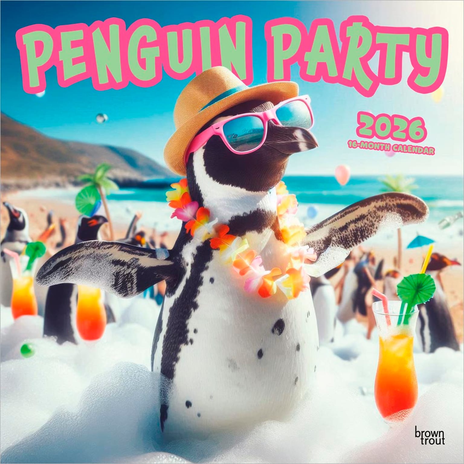 2026 BrownTrout Penguin Party 12 x 12 Monthly Wall Calendar (9798330707256)