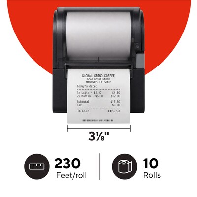 Staples Thermal Cash Register/POS Rolls, 1-Ply, 3 1/8 x 230, 10/Pack (18229/21265)