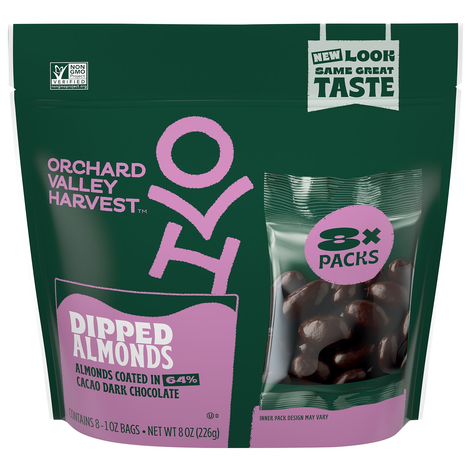 Orchard Valley Harvest Dark Chocolate Covered Almonds, 8 oz., 8 Bags/Pack (JOH36537)