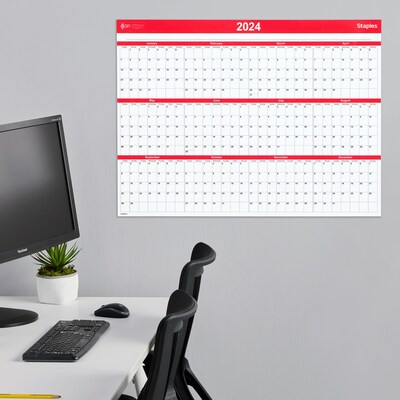 2025 Staples 15.69" x 12" Dry Erase Wall Calendar, Red/White (ST53905-25)