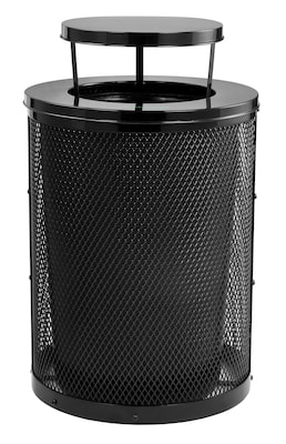 Alpine Industries 4460 Steel Mesh Outdoor Trash Can with Covered Top with Open Sides Lid, 36 Gallon, Black (ALP4460-01-B)