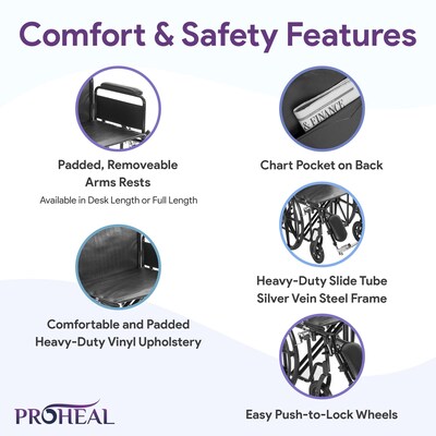 ProHeal Bariatric 24" Wheelchair, Removable Desk Arms & Elevating Leg Rests, 500 lb. Capacity, Vinyl, Black (PH-WCK724DAELR)