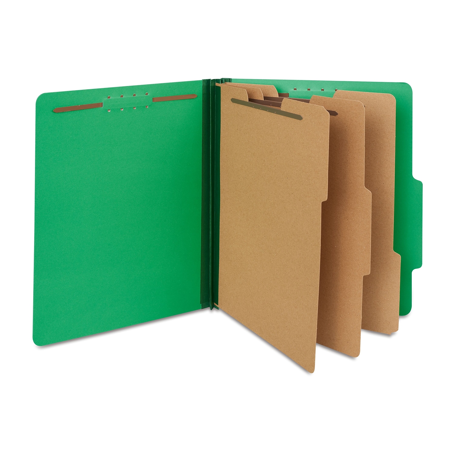 Quill Brand® 2/5-Cut Tab Pressboard Classification File Folders, 3-Partitions, 8-Fasteners, Letter, Green, 15/Box (7-44034)