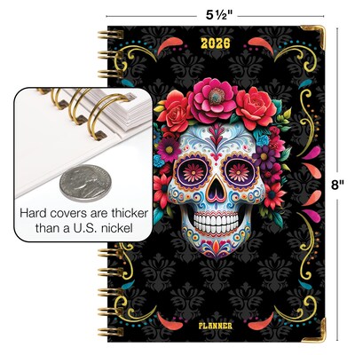 2026 Global Printed Products 5.5" x 8" Weekly & Monthly Planner, Paperboard Cover, Sugar Skull (FSHN-CY26-58-48)