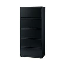 Hirsh Industries® Lateral File Cabinet, 5 Letter/Legal/A4-Size File Drawers, Black, 30 x 18.62 x 67.