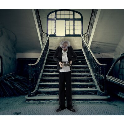 Haunted Hill Farm Life-Size Animatronic Zombie Butler Holding a Tray (HHMAN-1FLSA)