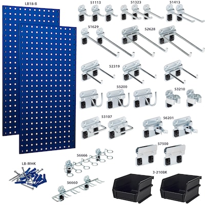 Triton Products LocBoard Pegboards with 30 pc. LocHook Assortment and Hanging Bin System (LB18-BKit)
