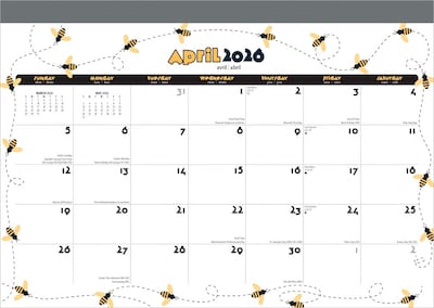 2025-2026 Plato Busy Bees 14" x 10" Academic Monthly Desk Pad Calendar (9798330700035)