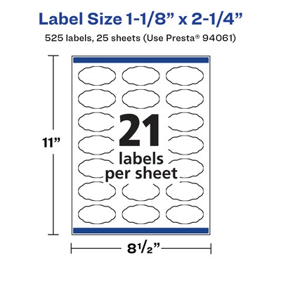 Avery Laser/Inkjet Multipurpose Labels, 2.25" x ", Glossy White, 525/Pack (94061)