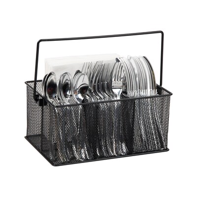 Mind Reader Network Collection 4-Compartment Utensil Holder with Handle, Metal Mesh, Black, 2/Pack (2MESHBASK)