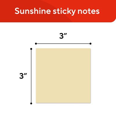 Staples Sticky Notes, 3" x 3", Sunshine Collection, 3600 Sheets – Standard Self-Stick Notes for Messages, Reminders & Planning