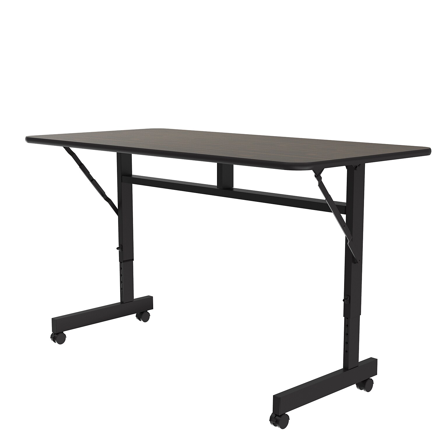 Correll Econoline 48W x 24D Adjustable Foldable Training Room Table, Laminate, With Wheels, Walnut (FTM2448TF01)