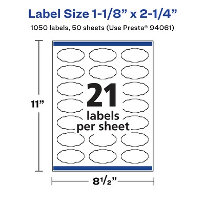 Avery Laser/Inkjet Multipurpose Labels, 2.25" x ", Glossy White, 1050/Box (94061)
