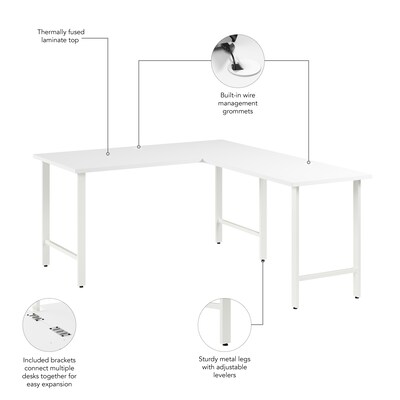 Bush Business Furniture Hustle 60"W L Shaped Computer Desk with Metal Legs, White (HUS003WH)