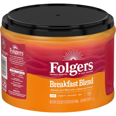 Folgers Breakfast Blend Ground Coffee, Light Roast, 22.6 oz., Each (SMU30440)