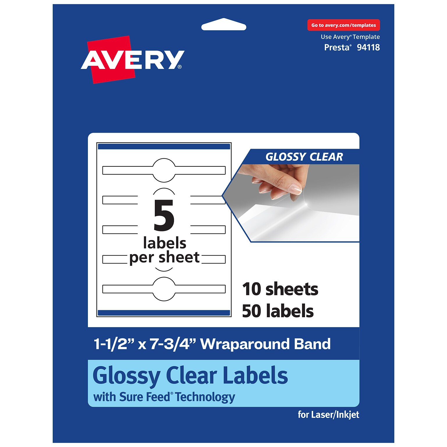 Avery Laser/Inkjet Multipurpose Labels, 7.75 x , Glossy Clear, 50/Pack (94118)